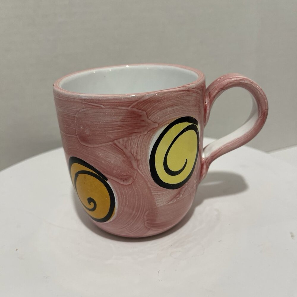 Pier 1 Hand Painted  Pink Abstract  Ceramic Coffee /‎ Tea Mug Made In Italy READ